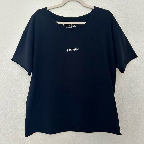 YoungLA Oversize Embroidered Tee 409 Short Sleeve Shirt Rolled Edges Size Medium - Picture 1 of 12